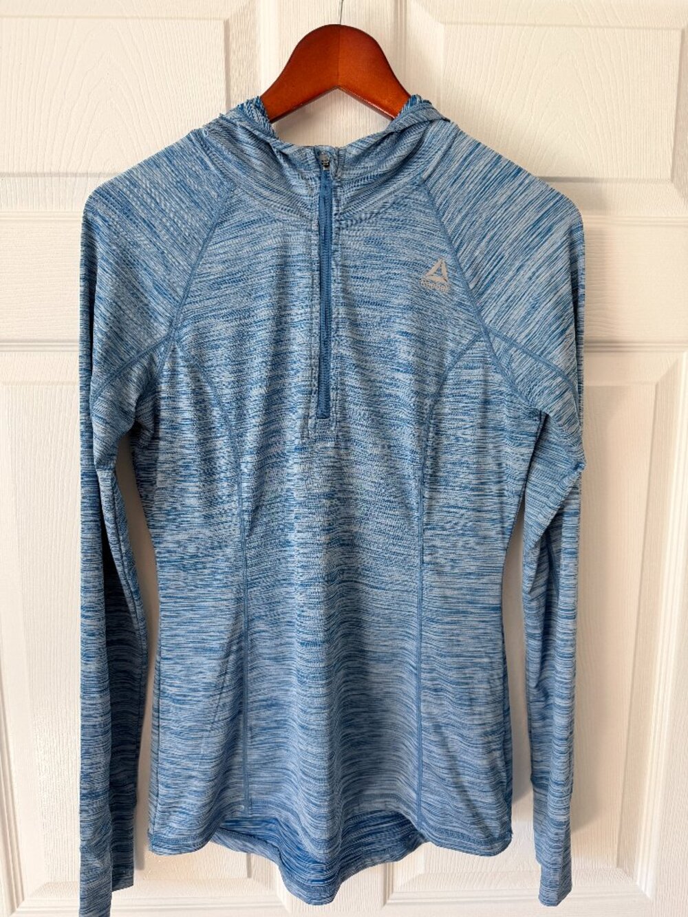Teal Reebok 1/4 Zip women's Long-Sleeve Performance Hoodie, Thumb Holes, Small
